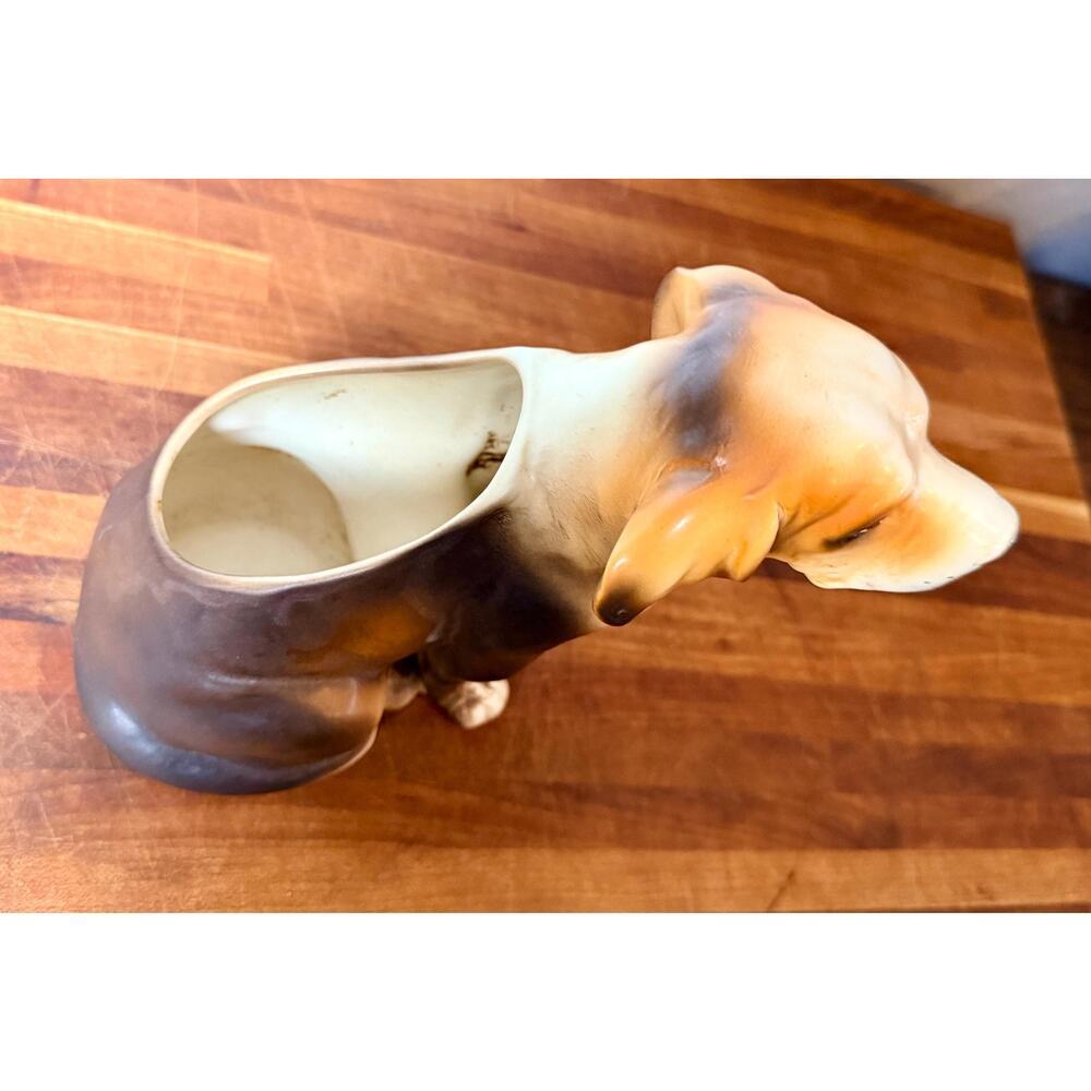 Vintage Ceramic Beagle Planter | Hand-Painted Hound Figurine (8" Tall) - Picture 10 of 14